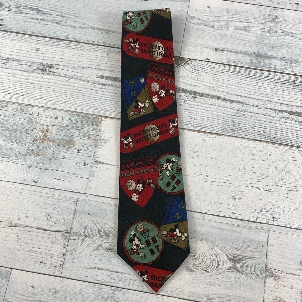 Vintage Mickey‎ Unlimited Player Of The Year Black Red Poly Necktie Tie